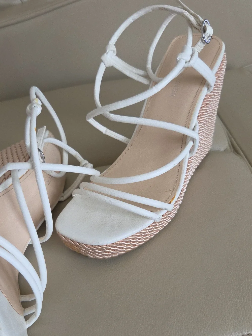 Marc Fisher White Strappy Wedge Sandals